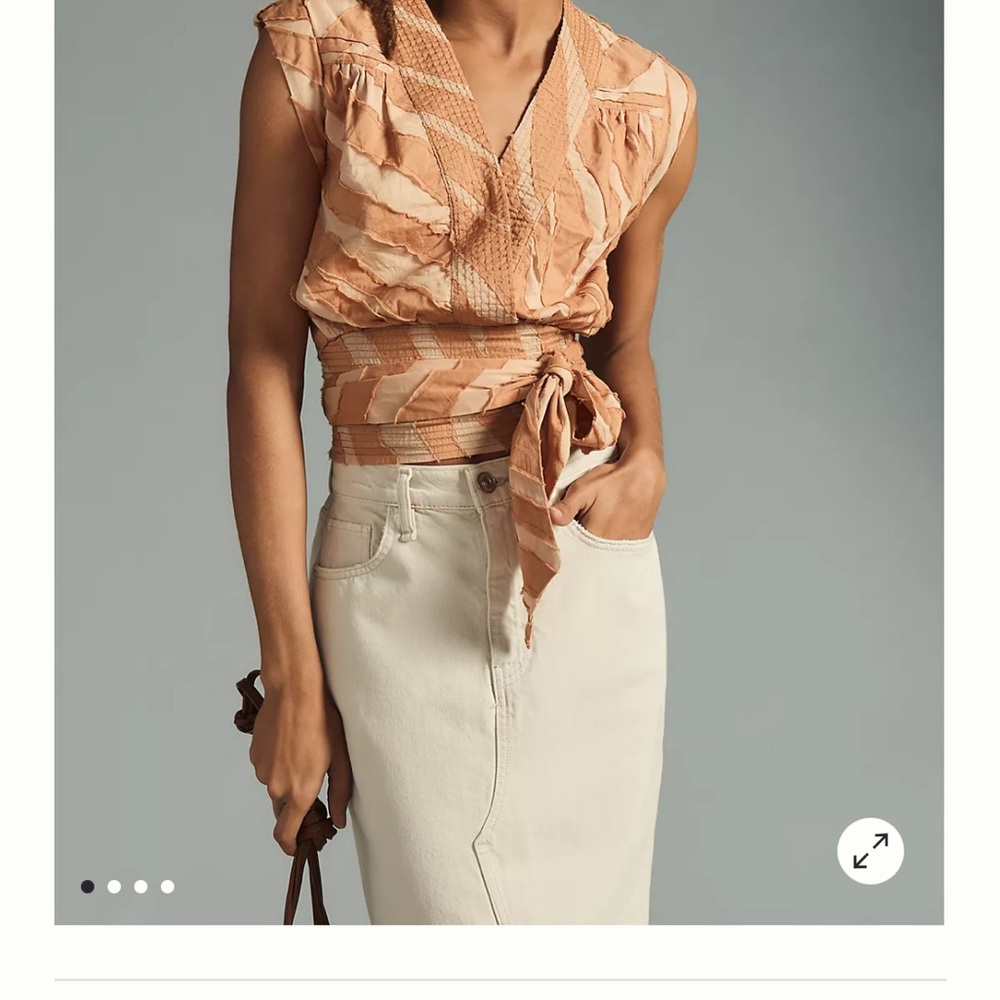 Anthropologie Peach and Cream Wrap Blouse - Picture 3 of 9